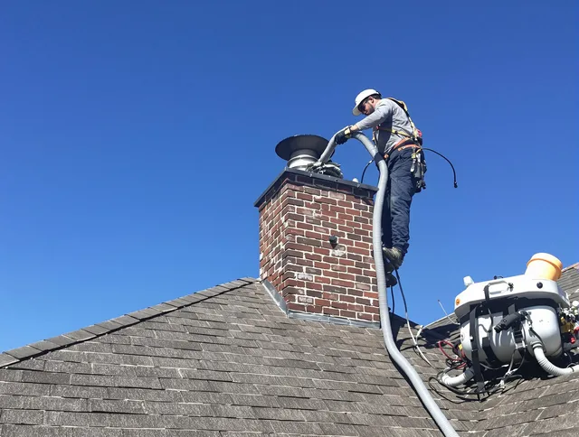 Dedicated Manchester Chimney Sweep team member cleaning a chimney in Manchester, CT