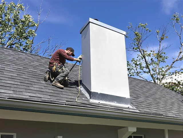 Manchester Chimney Sweep team member finishing chimney construction in Manchester, CT
