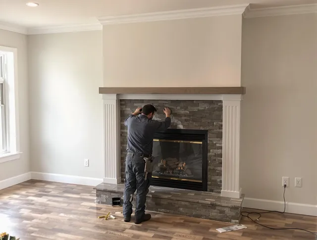 Manchester Chimney Sweep finishing a custom fireplace install in Manchester, CT